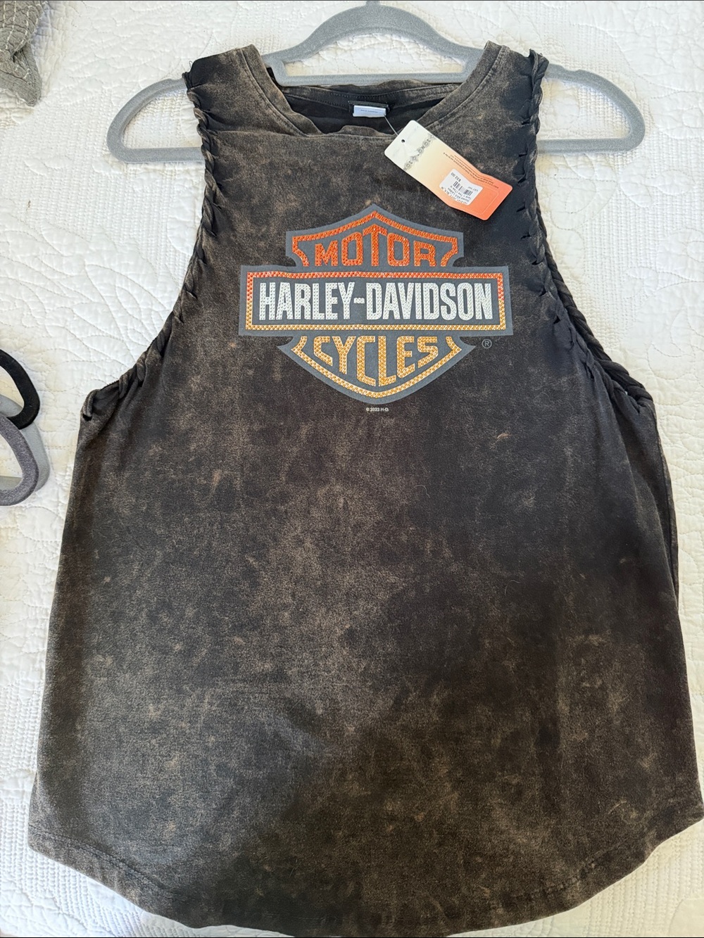 Harley-Davidson Black Washed Muscle Tee with Orange Logo
